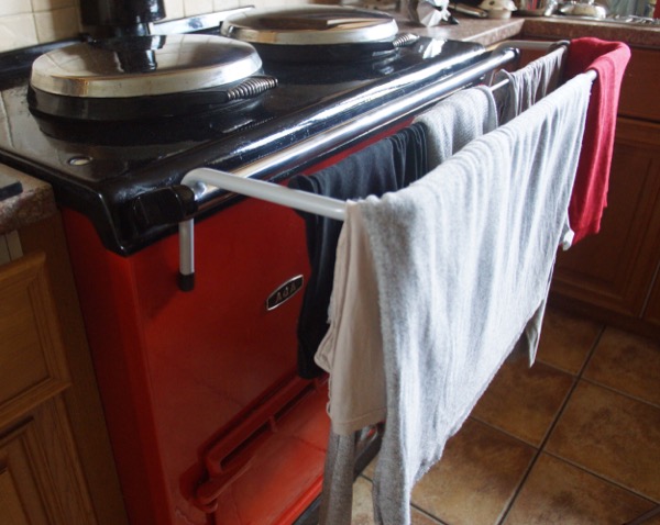 Drying Rail in light grey, on an AGA range cooker