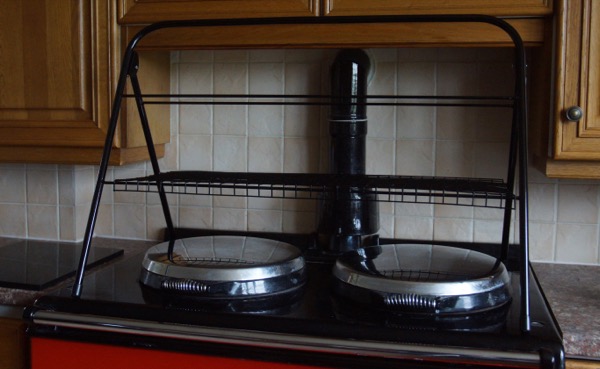 Drying Stand in black, on an AGA range cooker