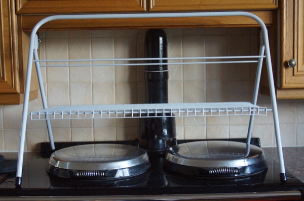 Drying Stand in light grey, on an AGA range cooker